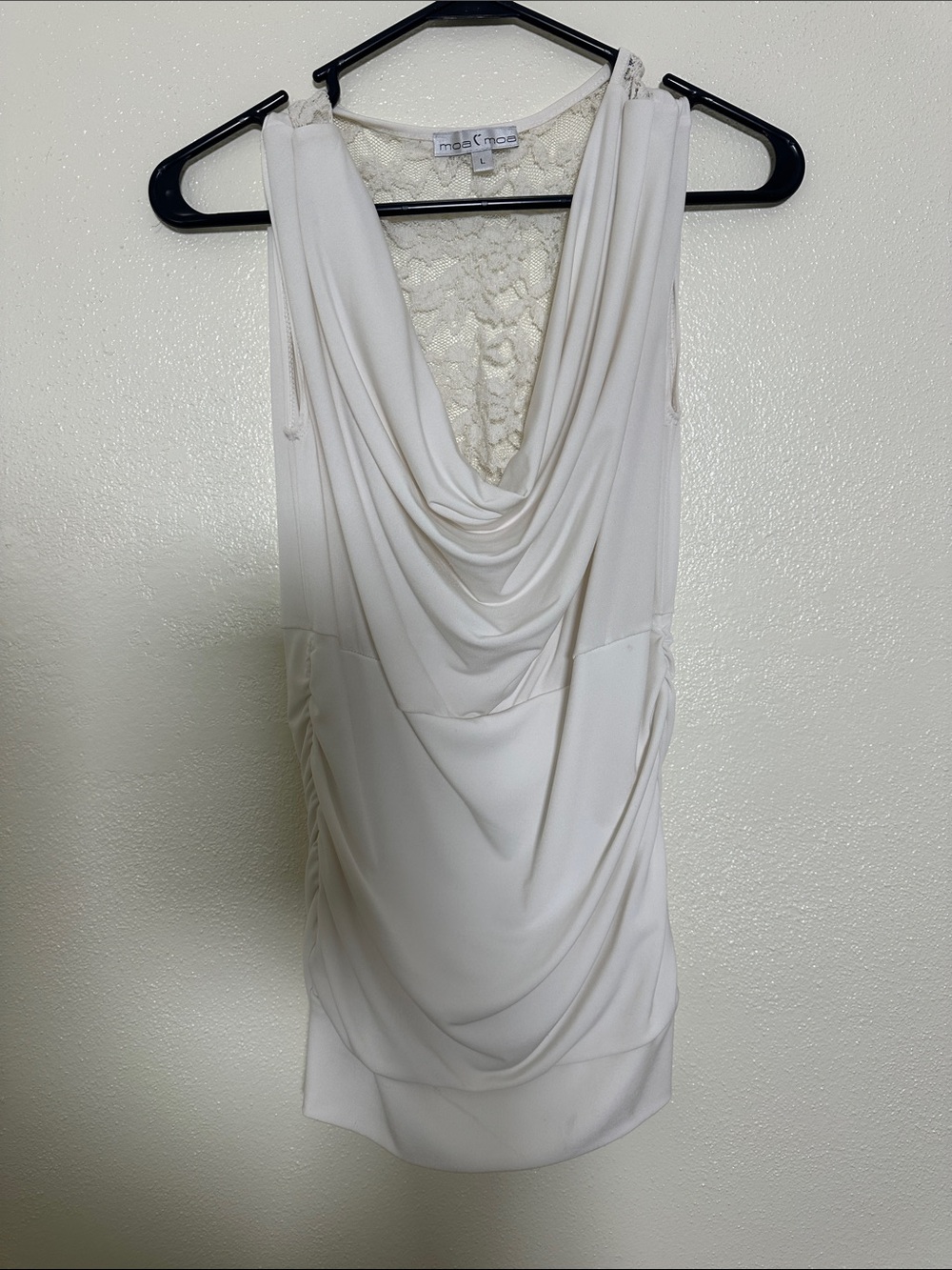 Moa Moa White Draped Cowl Neck Lace-Back Tank
